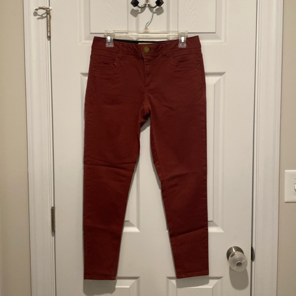 Democracy AB technology, mid rise, ankle cropped, rust jeans